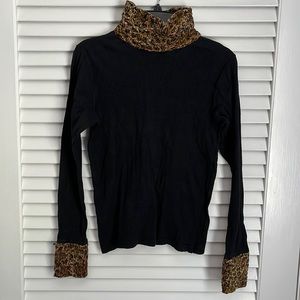 90’s Y2K Vintage Blueprint Shirt Chenille Accent Turtleneck One Size M/L